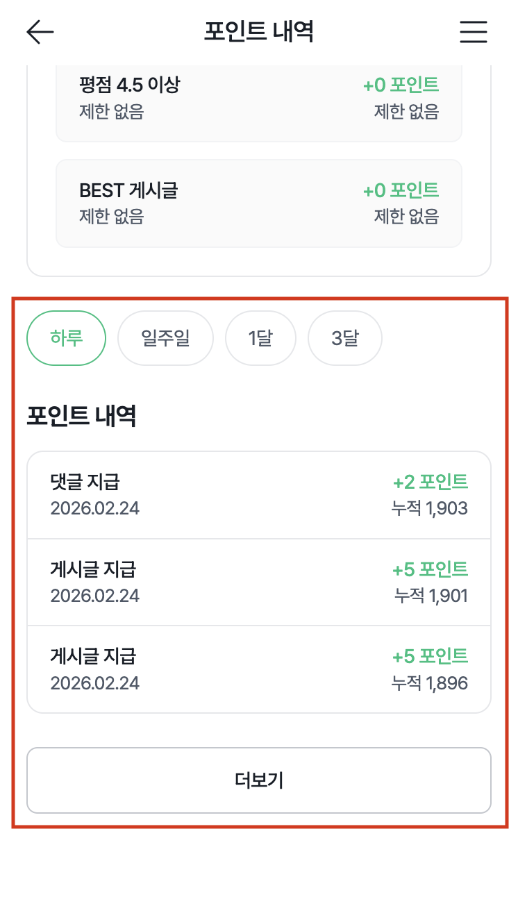 꽃집 포인트 내역